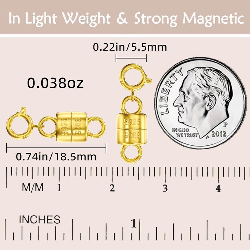 OHINGLT 14K Gold Plated 925 Sterling Silver Magnetic Necklace Clasps and Closures,Gold and Silver Bracelet Clasp Converter for Jewelry Making Supplies,Chain Extender Connector for Bracelet - Image 2